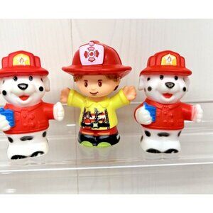 Fisher Price Little People Firefighter Firewoman Dog Dalmatian lot of 3 Mattel